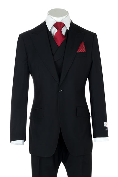San Giovesse Black Wide Leg, Pure Wool Suit & Vest by Tiglio Rosso TIG1001  Tiglio - Italian Suit Outlet
