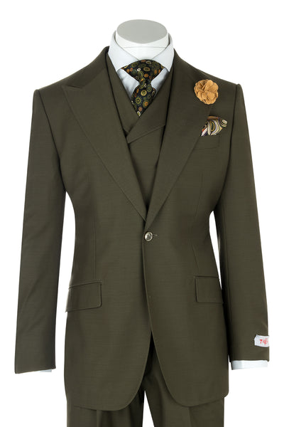 San Giovesse Olive Wide Leg, Pure Wool Suit & Vest by Tiglio Rosso  Tiglio - Italian Suit Outlet