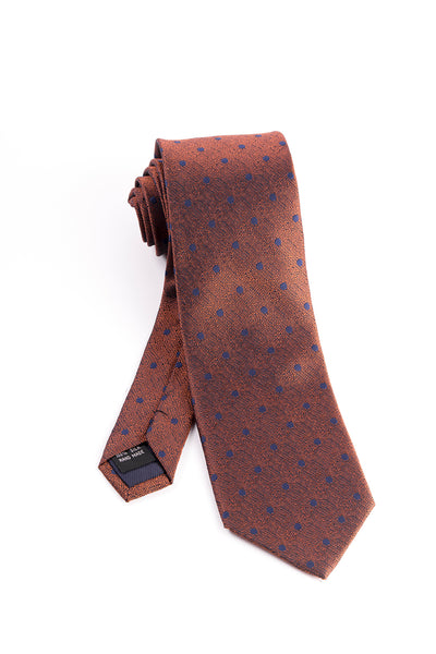 Pure Silk Rust Brown with Navy Polka-Dots Tie by Tiglio Luxe  Tiglio - Italian Suit Outlet