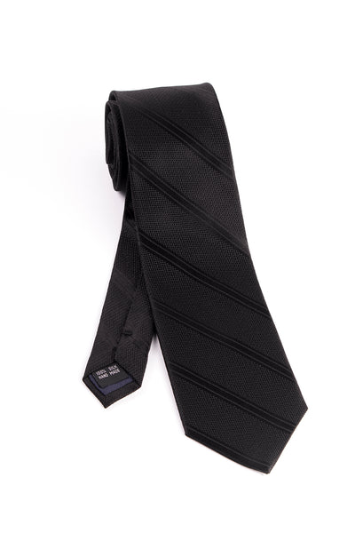 Pure Silk Black with Black Slanted Lines Tie by Tiglio Luxe  Tiglio - Italian Suit Outlet