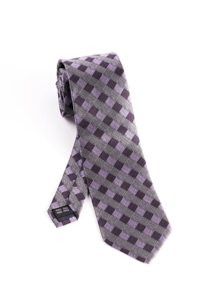 Pure Silk Gray, Pink and Purple Check Pattern Tie by Tiglio Luxe  Tiglio - Italian Suit Outlet