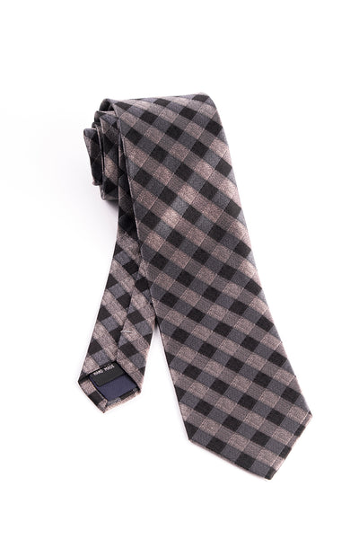 Pure Silk Gray and Black Check Pattern Tie by Tiglio Luxe  Tiglio - Italian Suit Outlet