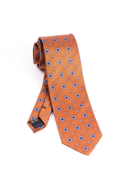 Pure Silk Rust with Blue and White Flower Pattern by Tiglio Luxe  Tiglio - Italian Suit Outlet