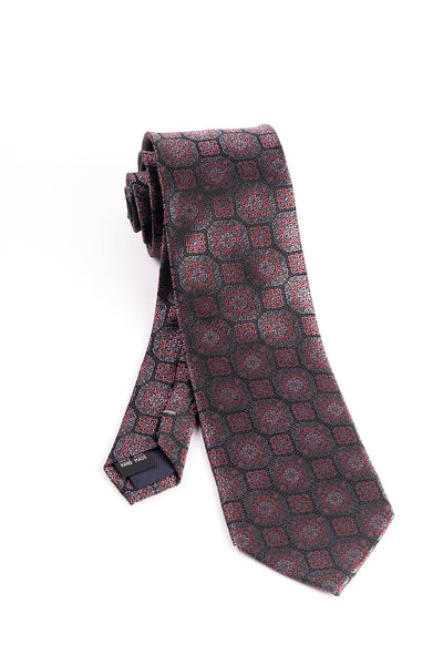 Pure Silk Gray, Russet and Pink Pattern Tie by Tiglio Luxe  Tiglio - Italian Suit Outlet