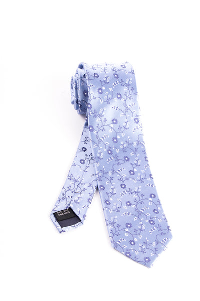 Pure Silk Light Blue with Navy Floral Pattern Slim Tie by Tiglio Luxe  Tiglio - Italian Suit Outlet