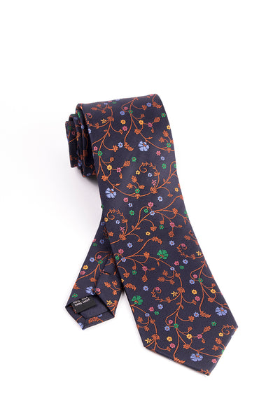 Pure Silk Navy with Multi-Color Floral Pattern Tie by Tiglio Luxe  Tiglio - Italian Suit Outlet