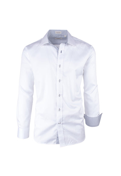 Solid White Modern Fit Sport Shirt by Tiglio Sport SATEEN/1  Tiglio - Italian Suit Outlet