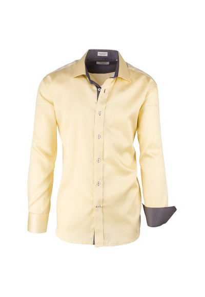 Solid Yellow Modern Fit Sport Shirt by Tiglio Sport SATEEN/8  Tiglio - Italian Suit Outlet