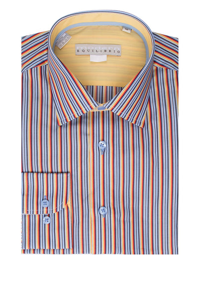 Equilibrio Sport Shirt - Brite Multi-Color Stripe Pattern, Modern Fit SP4647/4  Tiglio - Italian Suit Outlet
