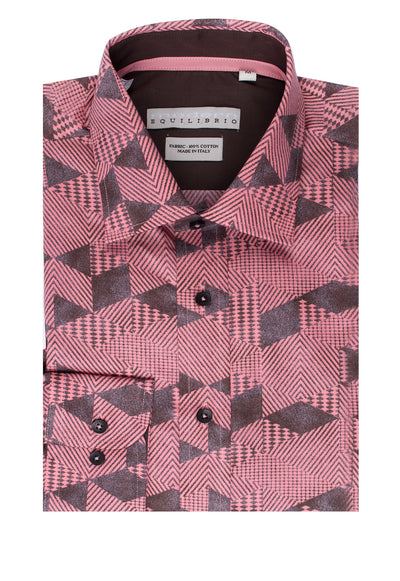 Salmon with Brown Geometric Pattern Modern Fit Sport Shirt by Tiglio Sport SP8153/2  Tiglio - Italian Suit Outlet