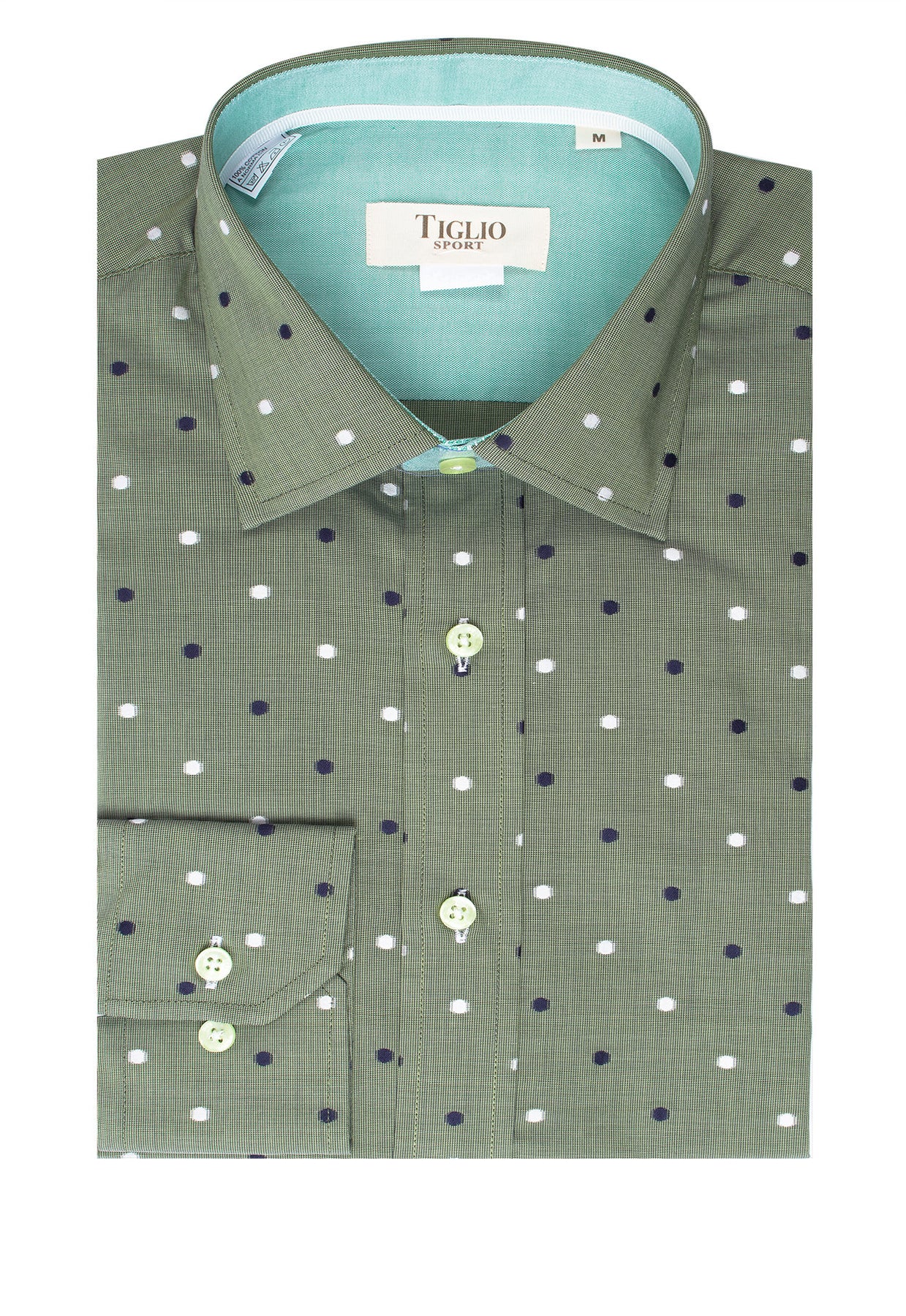 Green with Navy and White Polka-Dot Pattern Modern Fit Sport Shirt by Italian Suit Outlet Green with Navy and White Polka-Dot Pattern Modern Fit Sport Shirt by Italian Suit Outlet