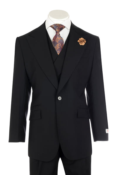 NEW ROSSO BLACK Wide Leg Pure Wool Suit & Vest by Tiglio Rosso TIG1001  Tiglio - Italian Suit Outlet