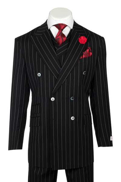 EST Black with White stripe suit, Wide Leg Pure Wool Suit & Vest by Tiglio Rosso TIG1052  Tiglio - Italian Suit Outlet