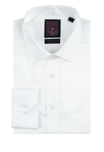 White Slim Fit Shirt, Barrel Cuff, by Tiglio RC TIG3012  Tiglio Luxe - Italian Suit Outlet