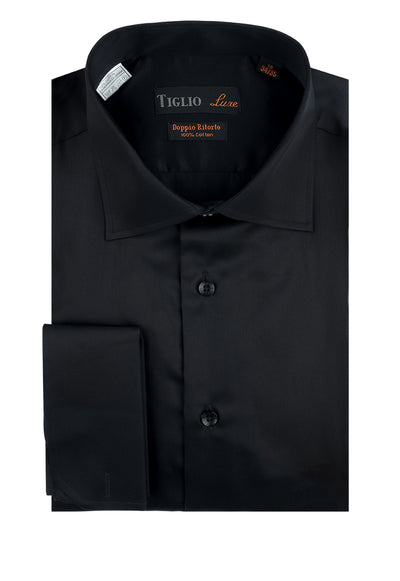Black Dress Shirt, French Cuff, by Tiglio  Tiglio Luxe - Italian Suit Outlet
