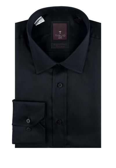 Black Slim Fit Shirt, Barrel Cuff, by Tiglio RC TIG3014  Tiglio Luxe - Italian Suit Outlet
