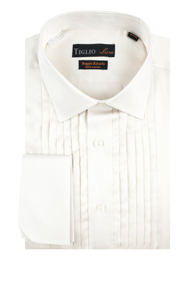 Off White Tuxedo Shirt, French Cuff, by Tiglio  Tiglio Luxe - Italian Suit Outlet