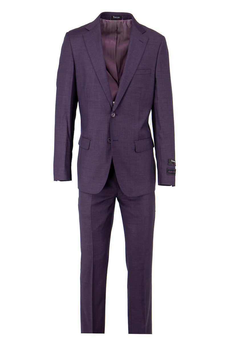 Plum Porto Slim Fit, Pure Wool Suit by Tiglio Luxe – Italian Suit Outlet