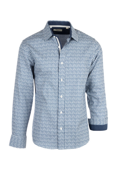 White with blue patern Modern Fit Sport Shirt by Tiglio Sport V-90804  Tiglio - Italian Suit Outlet