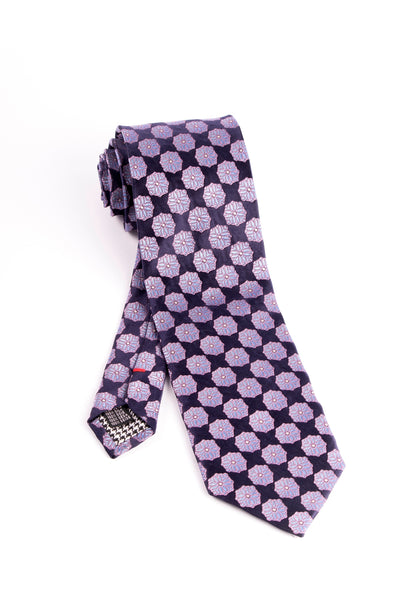 Pure Silk Navy with Pink and Light Blue Flower Pattern Tie by Canaletto  Canaletto - Italian Suit Outlet