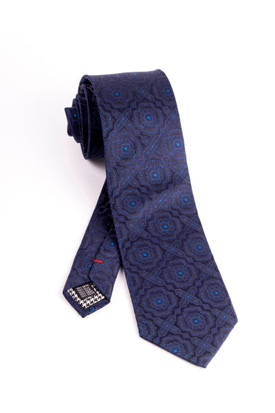 Pure Silk Navy with Blue Pattern Tie by Canaletto  Canaletto - Italian Suit Outlet
