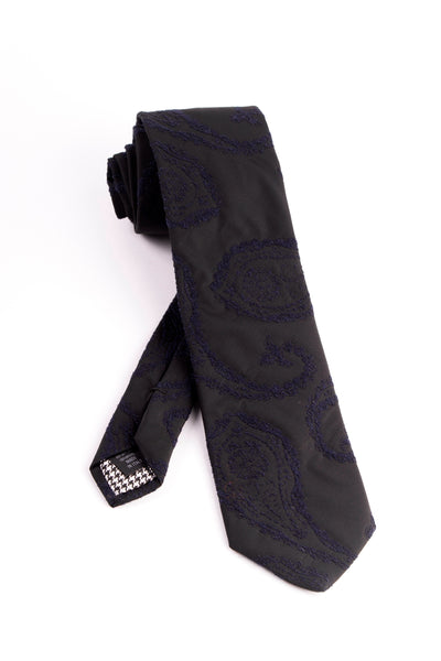 Pure Silk Black with Blue Textured Paisley Pattern Tie by Canaletto  Canaletto - Italian Suit Outlet