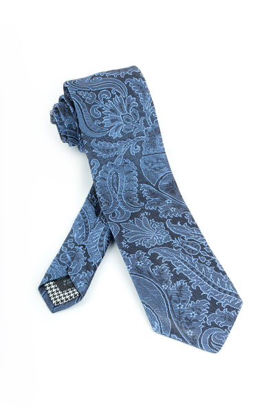 Pure Silk Gray with Bluish Textured Floral Pattern Tie by Canaletto  Canaletto - Italian Suit Outlet