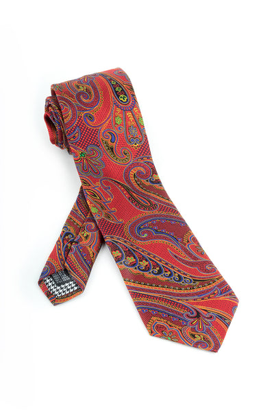 Pure Silk Red with Blue, Black and Yellow Paisley Pattern Tie by Canaletto  Canaletto - Italian Suit Outlet