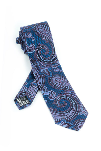 Pure Silk Blue and Black with Black, Lavender and Pink Paisley Pattern Tie by Canaletto  Canaletto - Italian Suit Outlet