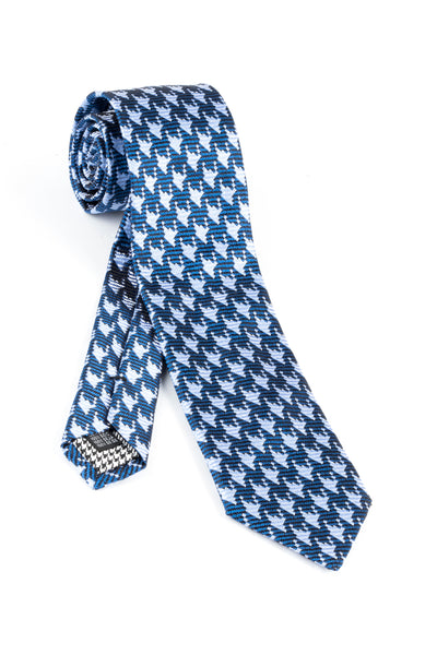 Pure Silk New Blue with Light Blue Houndstooth design Tie by Canaletto V1030  Canaletto - Italian Suit Outlet