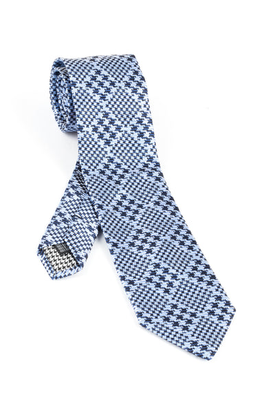 Pure Silk French blue with Sky Blue Houndstooth design Tie by Canaletto V1033  Canaletto - Italian Suit Outlet